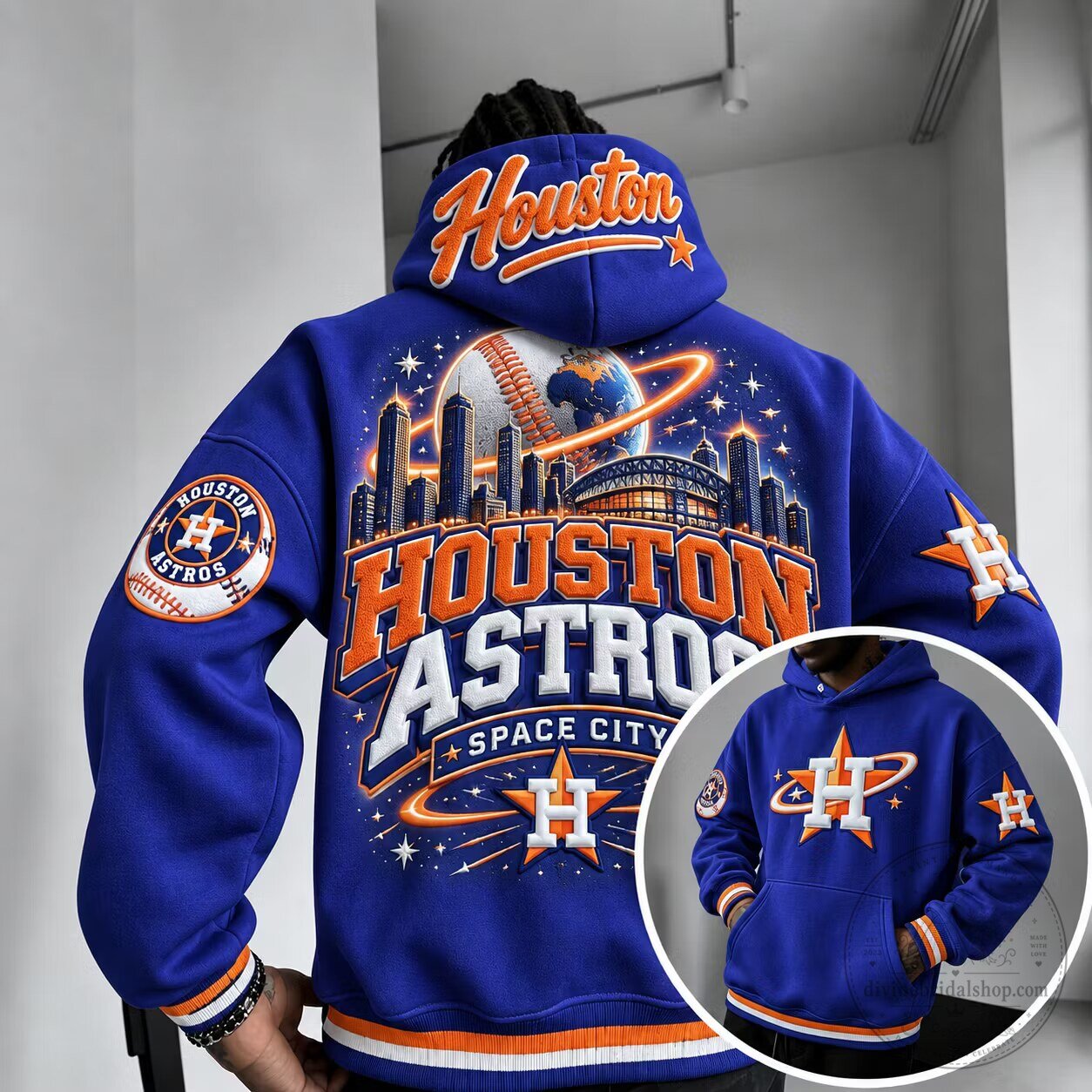 Houston Astros Baseball Team Cityscape Royal Blue Hoodie